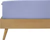 A close-up side view of a bed with a lavender fitted sheet on a wooden bed frame. Produktbild-Vorschau