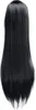100cm Karneval Perücke Cosplay Schwarz Glatt mit Haarnetz. Produktbild-Vorschau 2