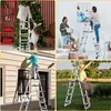 A collage of four images showing a telescopic ladder being used in different scenarios: decorating a Christmas tree, hanging a picture, cleaning a house exterior, and picking fruit from a tree. Anteprima dell’immagine prodotto