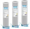 Three water filter cartridges are shown standing upright with water splashing around their bases. Produktbild-Vorschau