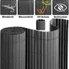 A rolled-up privacy screen and a section of an unrolled screen are shown, with icons and text describing its features. Produktbild-Vorschau