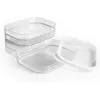 A stack of clear plastic food storage containers with a white lid next to them, set against a white background. Produktbild-Vorschau