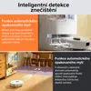 Collage showing a robotic vacuum cleaner and its features, with text overlays. Produktbild-Vorschau