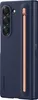 A close-up, angled view of the back of a dark blue Samsung Galaxy Z Fold 6 case with a rose gold S-Pen holder. Produktbild-Vorschau