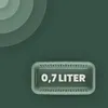 A green storage basket with the text "0,7 LITER" on it, placed on a green background with concentric circles in the upper left corner. Produktbild-Vorschau