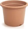A terracotta-colored plastic plant pot with a decorative wavy pattern around the rim. Náhľad obrázku produktu