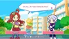 Two anime-style characters are in a conversation in front of a school building. Produktbild-Vorschau