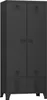 A black metal wardrobe with two doors and two drawers at the bottom, shown from the front. Voir les images du produit