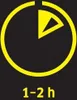 A yellow graphic of a clock face with a segment highlighted, indicating a time range, with text below. Produktbild-Vorschau