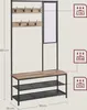 A product image of a coat rack with a bench and shoe shelves, featuring dimensions and weight capacity indicators. Produktbild-Vorschau