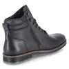A black leather bootie is shown from the side against a white background. Voir les images du produit