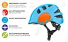 A blue and orange children's helmet with feature callouts. Náhľad obrázku produktu