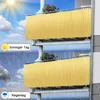 A split image showing a balcony with a gold privacy screen under sunny and rainy conditions. Náhled obrázku produktu