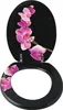 A toilet seat with a black background and pink orchid flowers printed on it. Náhľad obrázku produktu