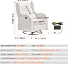 A white recliner chair with dimensions and specifications overlaid. Podgląd zdjęcia produktu