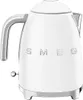 A white Smeg electric kettle with silver accents is shown against a white background. Produktbild-Vorschau