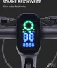 Close-up of an electric scooter's digital display and handlebars, with marketing text at the top. Produktbild-Vorschau