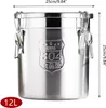 A stainless steel food storage canister with a lid and latch closure. Produktbild-Vorschau