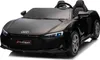 A black Audi R8 Spyder electric ride-on car for children, shown from a front-side angle on a white background. Produktbild-Vorschau
