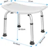 A white shower stool with dimensions indicated by text and arrows. Produktbild-Vorschau