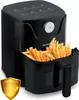 A black air fryer filled with french fries, with a golden shield overlay in the bottom left corner. Anteprima dell’immagine prodotto
