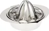 A shiny metal citrus juicer is shown against a white background. Produktbild-Vorschau