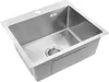 A stainless steel kitchen sink with a drain and faucet. Podgląd zdjęcia produktu