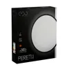 The image shows the packaging of a black LED ceiling light. Voir les images du produit