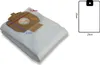 A white vacuum cleaner bag with a cardboard attachment, showing dimensions. Produktbild-Vorschau