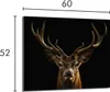 A close-up portrait of a deer's head against a black background, with dimensions indicated. Produktbild-Vorschau