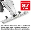 Close-up of a mower's cutting bar with a red overlay indicating its working width. Produktbild-Vorschau