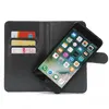A black flip-style phone case with card slots, and a smartphone with a colorful app interface displayed. Produktbild-Vorschau
