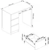 A technical drawing of a white desk with dimensions indicated. Produktbild-Vorschau