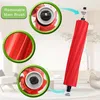 A red vacuum cleaner brush roller is shown with close-up views of its components and a text overlay. Produktbild-Vorschau