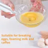 A person is using a handheld electric whisk to beat eggs in a glass bowl. There are also eggs and wooden utensils in the background. Náhľad obrázku produktu