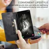A person is holding a phone case with cards inside and using a credit card reader. Produktbild-Vorschau