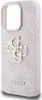 A close-up view of a pink iPhone 15 Pro Max case with a gold Guess logo and repeating Guess pattern. Náhled obrázku produktu
