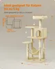 A diagram showing the dimensions and features of a cat tree, with the cat tree itself also visible. Produktbild-Vorschau