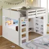 A white loft bed with integrated desk, shelves, and LED lighting in a child's bedroom. Anteprima dell’immagine prodotto