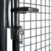 Close-up of a gray metal garden gate latch with two keys in the lock. Produktbild-Vorschau
