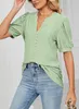 ASKSA Damen T-Shirt Puffärmel Aushöhlen Bluse V-Ausschnitt Produktbild-Vorschau 4