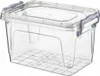 A clear plastic storage box with a lid and gray latches, shown against a white background. Podgląd zdjęcia produktu
