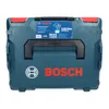 A teal Bosch L-Boxx case with red accents and a black handle. The case has the Bosch logo and product information printed on it. Produktbild-Vorschau
