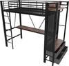 A loft bed with a desk and storage drawers, shown against a white background. Voir les images du produit