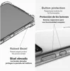 A split image showing a clear phone case with highlighted features and descriptive text in English and Spanish. Produktbild-Vorschau