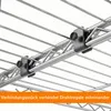 Close-up view of a wire shelf unit, showing a connector piece that links two parts of the shelf together. Voir les images du produit