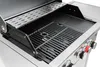 Close-up view of the interior of a stainless steel gas grill, showing the grates, warming rack, and control knobs. Náhled obrázku produktu