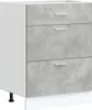 A white and concrete-effect kitchen base cabinet with three drawers. Produktbild-Vorschau