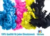 Abstract image of colorful ink clouds in blue, pink, yellow, and black, with text and a logo at the bottom. Produktbild-Vorschau
