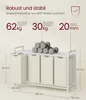 A product image showcasing a VASAGLE laundry basket with four compartments and a top shelf, with dimensions and weight capacity indicated. Produktbild-Vorschau